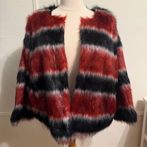 Rachel Roy Striped Faux Fur Jacket, Size 3X With Colorblocking